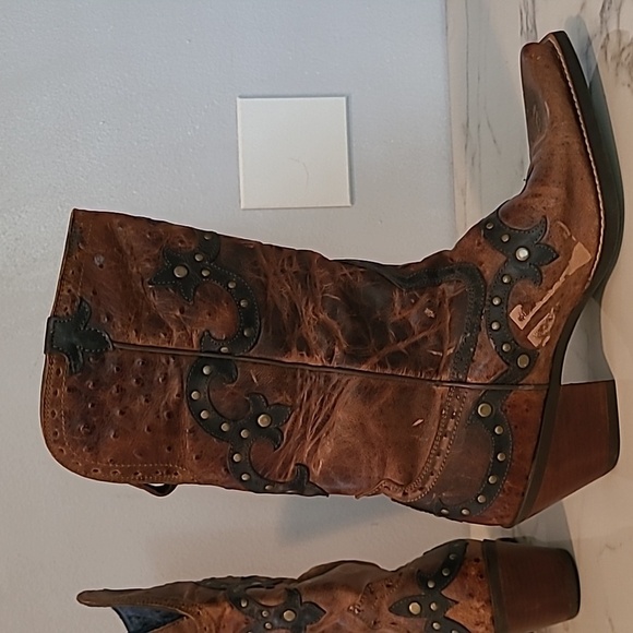 Ariat Leather Brown Textured Tooled Studded Snip Toe Western Cowgirl Boots 9.5 - Picture 5 of 16